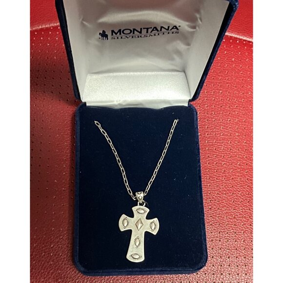 Montana Silversmiths Cross Necklace Stamped Studded Southwest Y2K - Picture 2 of 3